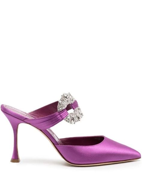 Manolo Blahnik Mules, Amina Muaddi Heels, Designer Mules, Manolo Blahnik Shoes, Amina Muaddi, Violet Purple, Womens Clogs, Brown Fashion, Mule Clogs