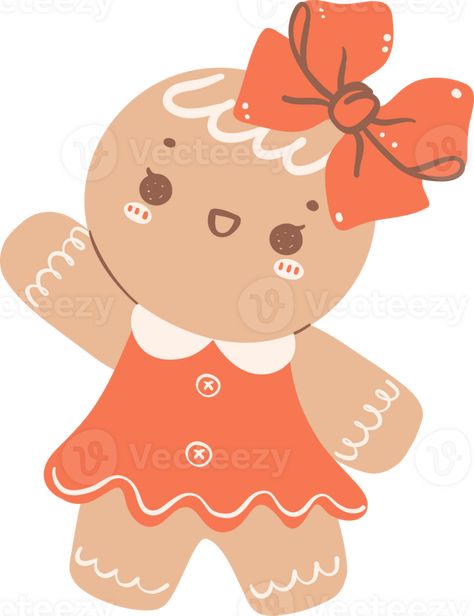 Cute Gingerbread Girl Cartoon Christmas Character Graphic Illustration Retro Gingerbread Man, Gingerbread Girl Drawing, Christmas Characters Illustration, How To Draw Gingerbread Man, Gingerbread Girl Aesthetic, Cute Christmas Doodles Easy, Cute Santa Illustration, Gingerbread Tattoo, Gingerbread Man Drawing