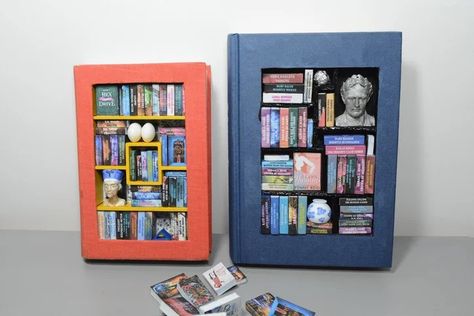 Miniature Library - How to Make a Tiny Bookcase : 13 Steps (with Pictures) - Instructables Miniature Library, Shelf Cover, Hollow Book, Epoxy Glue, Book Spine, White Acrylic Paint, Craft Stuff, Miniature Books, Cover Pics