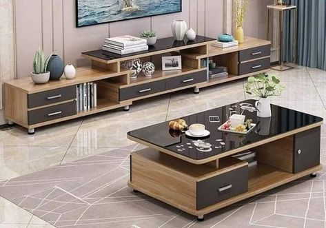 Tv Library, Wooden Center Table, Centre Table Design, Centre Table Living Room, Meja Sofa, Sofa Table Design, Tea Table Design, Top Kitchen Gadgets, Shelf Tv