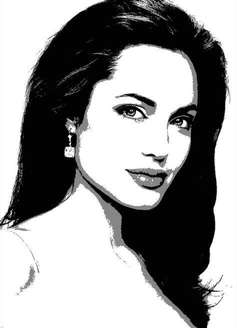 angelina-jolie-stencil Art Drawings Black And White, Monroe Drawing, Black And White Pop Art, Marilyn Monroe Drawing, Pop Art Paintings, Celebrity Artwork, Pop Art Drawing, Rennaissance Art, Graph Paper Art