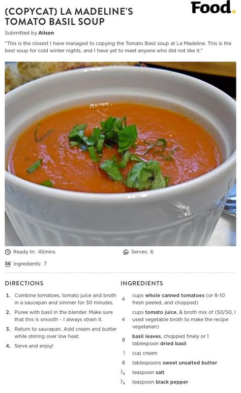 Copycat La Madeleine Tomato Basil Soup, La Madeleine Tomato Basil Soup, Basil Soup Recipe, Tomato Basil Soup Recipe, The Best Soup, Best Soup, Basil Soup, Tomato Basil Soup, Tomato Juice