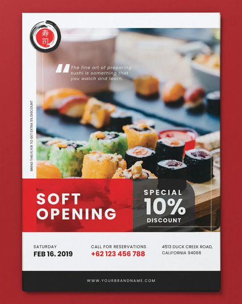 Japanese Restaurant Flyer Template PSD, AI Student Poster, Post Layout, Cocktail Photos, Soft Opening, Food Ad, Restaurant Flyer, Food Banner, Vietnamese Restaurant, Menu Cover