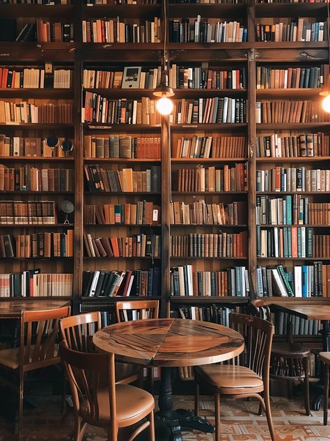 Lummi Photo - Cozy Atmospheric Library Library Cafe Design, Library Cafe Aesthetic, Cozy Library Aesthetic, Old Bookstore, Real Estate Vision Board, Wooden Bookshelves, Aesthetic Library, Library Bar, Library Cafe