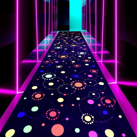 Neon Dance Floor, Glow Bingo, Club Party Decor, Glow In The Dark Dance, Light Rugs, 70s Themed Birthday Party, Space Vbs, Neon Dance, Light Up Dance Floor