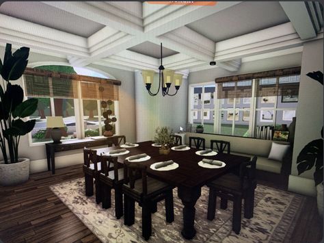 Bloxburg Table Decor, Modern Farmhouse Dining Room Bloxburg, Custom Table Bloxburg, 3x4 Dining Room Bloxburg, Table Bloxburg, Bloxburg Dinning Rooms, Bloxberg Dining Room, Bloxburg Dining Room, Bloc Burg Dining Room