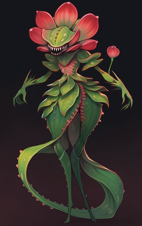 Venus Fly Trap Humanoid, Venus Flytrap Character Design, Plant Animal Hybrid Art, Humanoid Plant Concept Art, Venus Fly Trap Character Design, Plant Alien Humanoid, Plant Monster Concept Art, Plant Creature Concept Art, Venus Flytrap Art