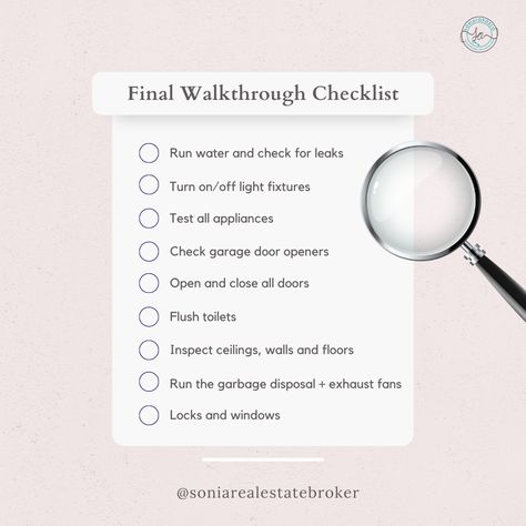 Final Walk Through Checklist New Home, Final Walk Through Checklist, What Is Escrow, Checklist New Home, Realtor Content, Real Estate Questions, Becoming A Realtor, Real Estate Business Plan, Buying First Home