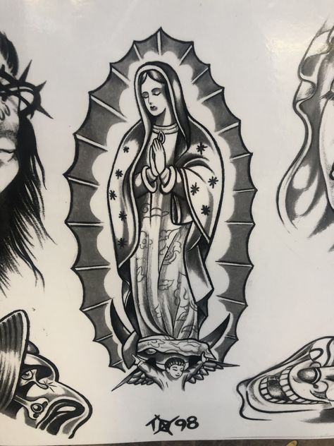 Virgin Mary Flash Tattoo, Our Lady Of Sorrows Tattoo Traditional, American Traditional Jesus Tattoo, Traditional Jesus Tattoo, Our Lady Of Guadalupe Tattoo, Traditional Tattoo Artwork, Mother Mary Tattoos, Virgin Mary Tattoo, Tattoo Sleeve Filler