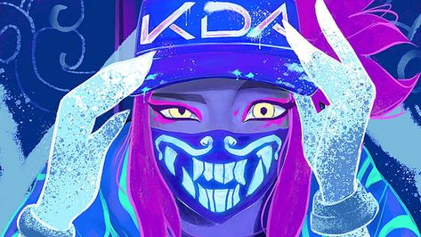 digital, digital art, artwork, illustration, drawing, digital painting HD wallpaper Kda Wallpaper, Akali Kda, League Of Legends, Neon, Mask, Wallpapers, Hair, Art