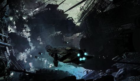 ArtStation - Through the Psionic Storm, Finnian MacManus Ship Graveyard, Illustration Art Nouveau, Sci Fi Environment, Gil Elvgren, Spaceship Art, Blue Abstract Painting, Concept Ships, Science Fiction Art, Matte Painting