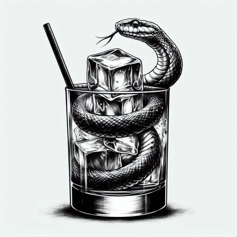 Whiskey Glass Tattoo Design, Gents Pendant, Alcohol Tattoo, Whiskey Tattoo, Jack Tattoo, Trippy Drawings, Snake Tattoo Design, Arte Grunge, Geek Tattoo