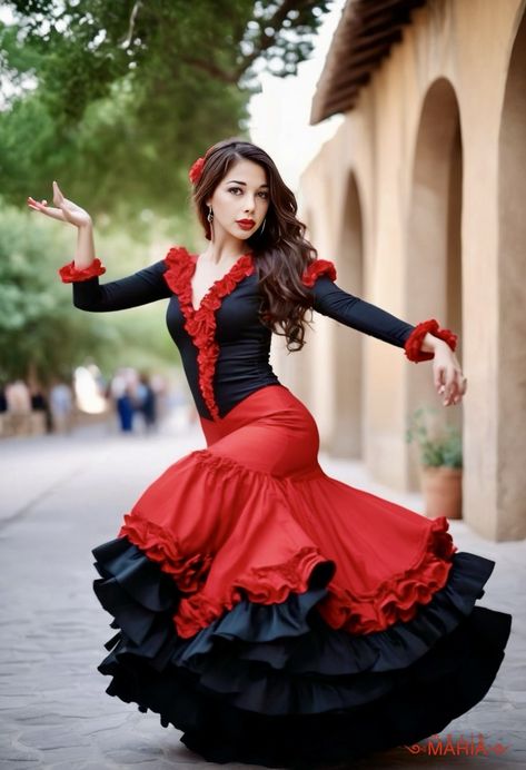 Latina Dance Outfit, Mexican Fancy Dress, Danza Latina, Flamenco Fashion, Flamenco Dancer, Flamenco Dancers, Photoshoot Outfits, Ballet Dancers, Dance Outfits