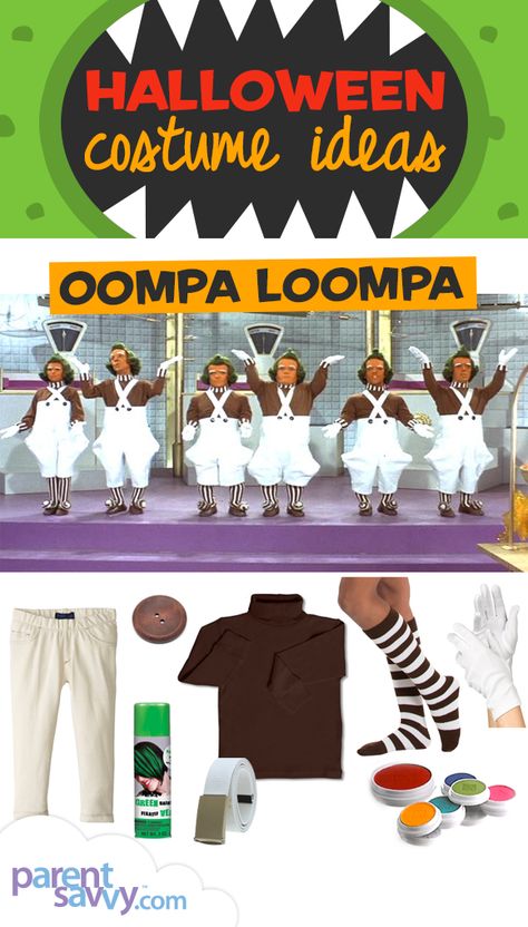 Diy Oompa Loompa Costume Kids, Diy Umpa Lumpa Costume, Oompa Loompa Costume Diy, Diy Oompa Loompa Costume, Oompa Loompa Halloween, Oompa Loompa Costume, Wonka Costume, Umpa Lumpa, Team Halloween Costumes