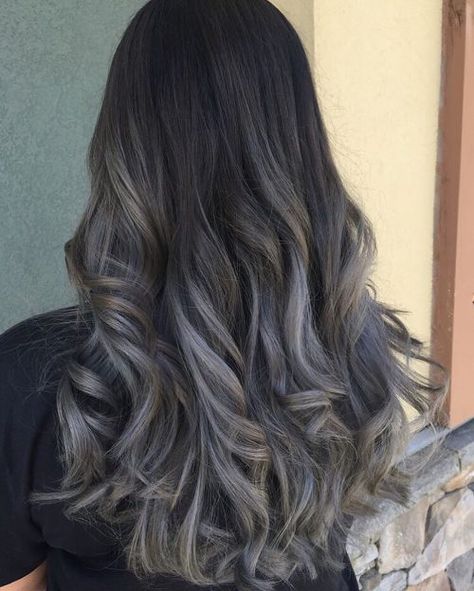 The Grey Ombre Hair Trend of 2020: 14 Hottest Examples Balayage Grey, Grey Balayage, Dark Brown Hair Balayage, Silver Ombre Hair, Dark Ombre Hair, Ashy Hair, Best Ombre Hair, Grey Ombre Hair, Gray Balayage