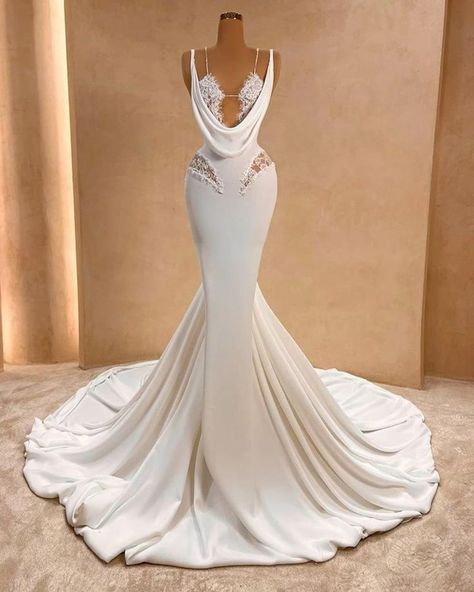 Wedding Dresses Mermaid Long Train, Wedding Dress Mermaid, Glam Wedding Dress, White Weddings Reception, Romantic Wedding Dress, White Prom, Stylish Wedding Dresses, Fancy Wedding Dresses, Dress Mermaid