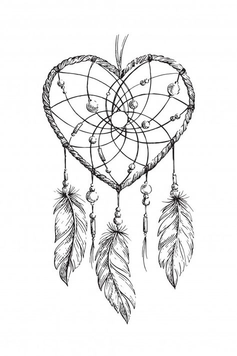 Dreamcatcher heart illustration Premium ... | Premium Vector #Freepik #vector #poster #vintage #heart #card Atrapasueños Tattoo, Dream Catcher Coloring Pages, Dream Catcher Tattoo Small, Arte Ganesha, Dream Catcher Drawing, Horse Tattoos, Dream Catcher Tattoo Design, Dream Catcher Art, Dream Catcher Tattoo