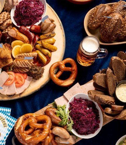 Oktoberfest 2020 Authentic German Food, Food Flat Lay, Giant Pretzel, Pork Knuckle, Beer Hall, Sydney Food, Restaurant Photography, Australian Food, Fall Entertaining