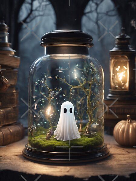 Cute ghost in a jar, fairycore Halloween by Spooky Witch Dream | Redbubble Ghosts In Jars, Diy Ghost In A Jar, Fun Jar Ideas, Ghost In A Jar Diy, Witchy Jars, Oddity Crafts, Ghost In Bottle, Spooky Terrarium, Spooky Jars