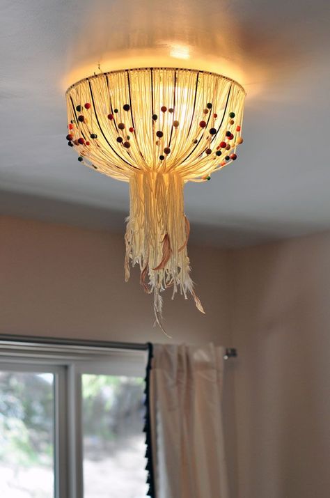 Every one of the rooms upstairs as well as the long slanted hallway in our home… Diy Ceiling Lamp, Diy Lamp Makeover, Lampshade Diy, Plant Frame, Light Fixture Covers, Diy Bohemian, Ceiling Light Covers, Shade Ideas, Ceiling Lamp Shade