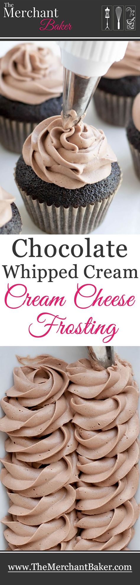 Chocolate Whipped Cream Cream Cheese Frosting. A combination of two favorites, now in chocolate! Wonderfully mellow, creamy and not too sweet! #nottoosweetfrosting #frosting #chocolate #creamcheese Chocolate Whipped Cream Frosting, Pug Cake, Bakers Chocolate, Chocolate Whipped Cream, Whipped Cream Frosting, Swedish Recipes, Cupcake Frosting, Cream Frosting, Punk Rocker