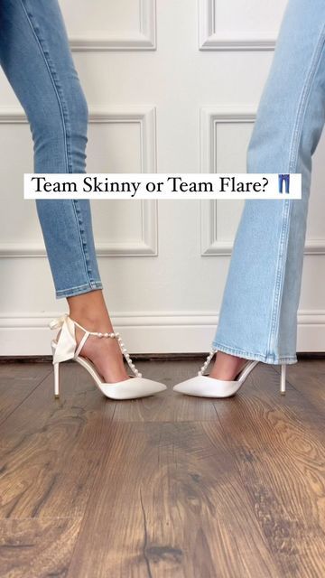 The Prettiest 12-Hour Shoes on Instagram: "Jeans showdown: Skinny vs. Flare – Which side are you on? 👖💥  Are you keeping it sleek and ‘Skinny’ or vibing with the ‘Flare’? 🌟 Comment below with your jean jam! ✨ . . . . #bellabelleshoes #bridalshoes #skinnyjean #skinnyjeans #flarejeans #flarejeansoutfit #bellbottoms #thisorthat #jeans #denim #jean #skinnyjeansoutfit #flarejean #dennimjeans #highheels #heels #stiletto" Bottoms Outfit Ideas, Denim Trends 2023, Trendy Flare Jeans, 2023 Jeans, Flare Jeans Outfit, Daily Outfit Inspiration, Fashion Inspiration Board, Denim Trends, Casual Chic Outfit