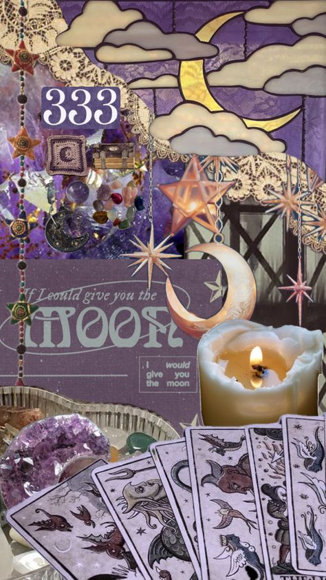 #whimsigoth #witch #witchy #purple #moon #tarrot Wimsey Goth Wallpapers, Purple Moon Aesthetic Wallpaper, Purple Witchy Wallpaper, Notion Grimoire, Collage Purple Aesthetic, Blue Gold Aesthetic, Purple Witch Aesthetic, Whimsigoth Lockscreen, Witches Birthday