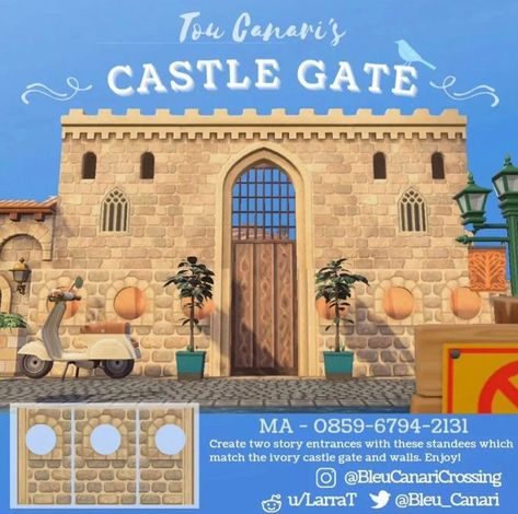 Acnh Castle, French Coastal, Castle Gate, Castle Wall, Island 2, Entrance Design, Greece Islands, New Animal Crossing, Animal Crossing Qr