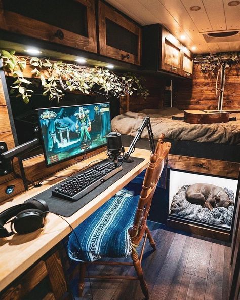 Rv Interior Remodel, Small Computer Desk, Cool Office Space, Computer Desk Setup, Rv Homes, Comfortable Life, Camper Living, Gaming Room Setup, Computer Setup