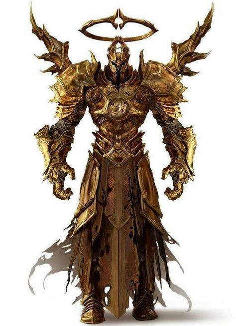 Gold Golem Angelo Guerriero, Angel Warrior, Armadura Medieval, Idee Cosplay, 다크 판타지, Knight Armor, Fantasy Armor, Fantasy Concept Art, Armor Concept