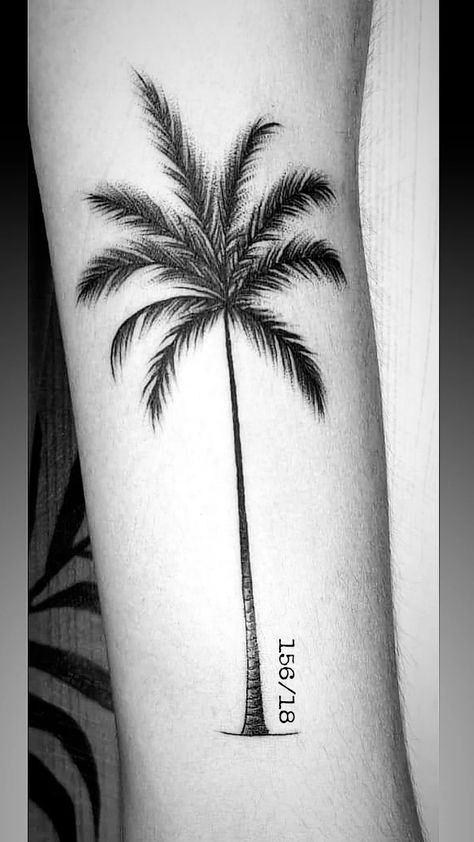 Palm Tree Tattoo Back Of Leg, Palm Tattoo Design, Palm Tree Tattoo Arm, Coconut Tree Tattoo, Palm Tattoo, Tree Tattoo Arm, Tree Tattoo Back, Tiny Tattoos For Women, Ribcage Tattoo