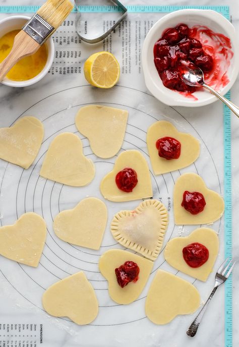 Jam Hand Pies, Easy Hand Pies, Heart Shaped Strawberry, Strawberry Hand Pies, Baking Cupboard, Cherry Hand Pies, Easy Jam, Hand Pie Recipes, Valentines Baking