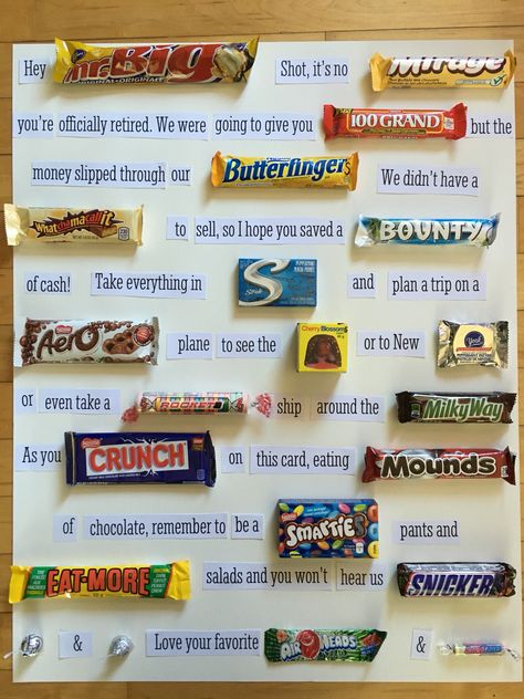 Retirement chocolate poster Retirement Chocolate Bar Poster, Retirement Candy Bar Poster, Candy Bar Poems, Retirement Candy, Chocolate Poster, Canadian Candy, Candy Bar Poster, Candy Boards, Candy Board