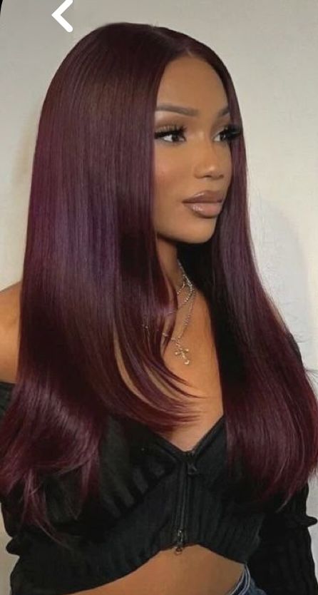 Burgundy Middle Part Sew In Weave, Deep Burgundy Hair Color, Deep Burgundy Hair, Dark Burgundy Hair, Red Hair Makeup, Budget List, Dusky Skin, Maroon Hair, Christmas Budget