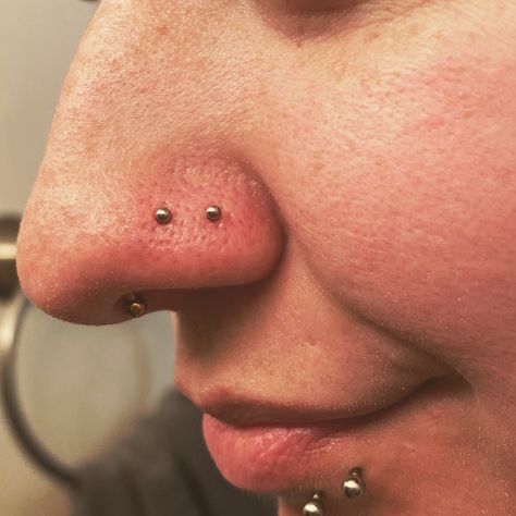 Nostril Piercing Both Sides, Double Nostril Piercing Same Side, Double Nostril Piercing Both Sides, Double Nostril, Double Nostril Piercing, Nostril Piercing, Piercing Inspo, Side By Side, Tattoos And Piercings