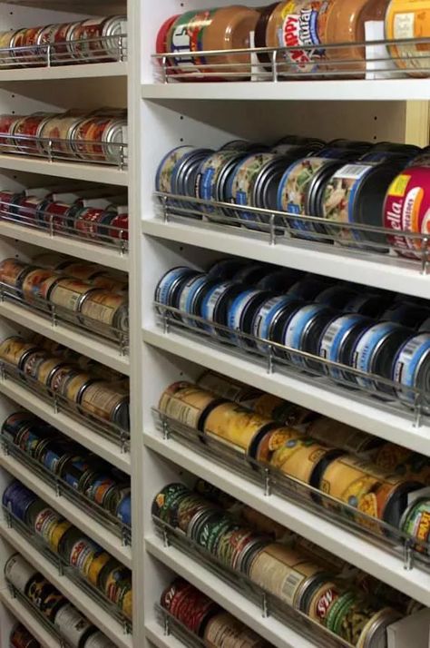 Diy Food Storage, Food Storage Rooms, Billy Bookcases, Canned Food Storage, Food Storage Organization, Ikea Billy Bookcase, Storage Idea, Ikea Billy, Kitchen Pantry Design