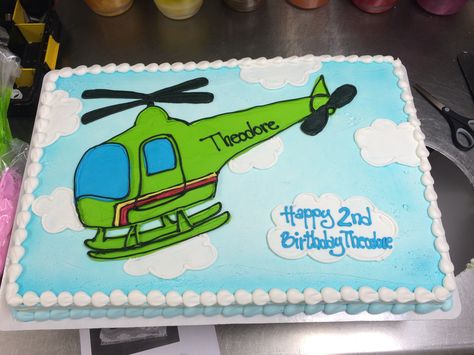 Helicopter Cakes For Boys, Helicopter Cake Ideas, Helicopter Birthday Cake, Helicopter Party, Helicopter Cake, Helicopter Birthday, Airplane Ideas, Planes Birthday Party, Buttercream Birthday Cake