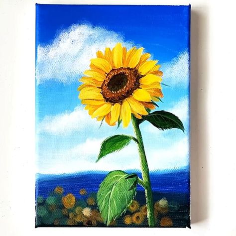 Realistic Sunflower Painting, Sunflower Acrylic Painting, Sunflowers Acrylic, Nature Paintings Acrylic, Sunflower Acrylic, Drawing Arts, Flowers Artwork, Artwork Acrylic, Flower Painting Canvas