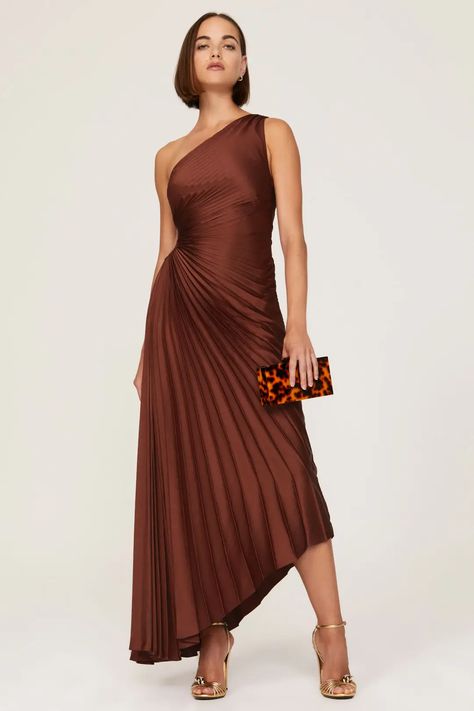 Delfina Dress by A.L.C. for $105 | Rent the Runway Pleated Satin Dress, Copper Dress, Bronze Dress, Formal Wedding Guests, Dress Code Wedding, Guest Attire, Wedding Attire Guest, Rent The Runway, Glam Dresses