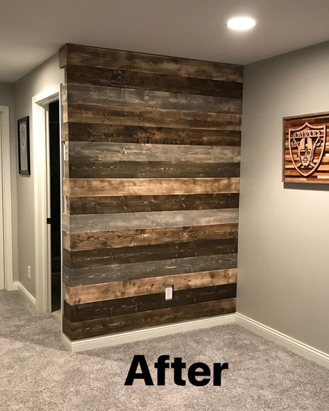 Pallet Wall Decor Living Room, Shiplap Wall Rustic, Pallet Wall Stain Colors, Multi Color Shiplap Wall, Wooden Shiplap Wall, Pallet Ideas Bedroom, Accent Wall Wood Planks, Barnwood Accent Wall, Pallet Wall Ideas