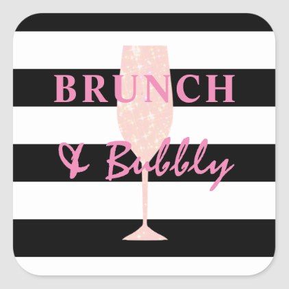 Brunch and Bubbly Black and white Stripe | Pink Square Sticker Pink Brunch Decor, Pink Brunch, Brunch And Bubbly, Brunch Decor, Brunch Bubbly, Glitter Champagne, Pink Napkins, Pink Bridal Shower, Personalized Paper Napkins