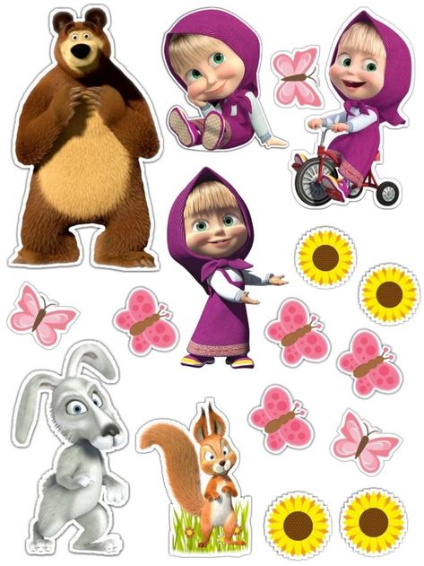 Masha And The Bear Stickers, Masha And The Bear Theme Birthday Party, Masha And Bear Cake Topper, Masha And Bear Cake Topper Printable, Masha And The Bear Topper, Topper Marsha And The Bear, Masha And The Bear Cake Topper Printable, Masha And Bear Birthday Party Ideas, Marsha And The Bear Party Ideas