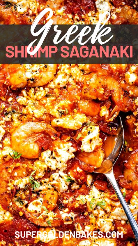 Shrimp Saganaki Recipe, Prawn Saganaki, Shrimp Saganaki, Saganaki Recipe, Greek Shrimp, Prawn Dishes, Greek Dinners, Prawn Recipes, Meatless Main Dishes