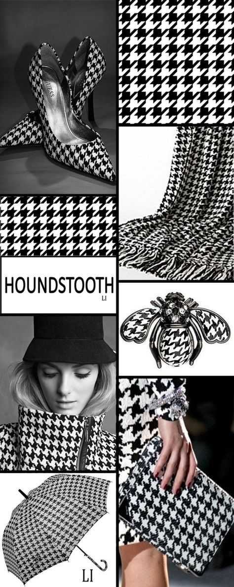 ESTAMPADO DE PATAS DE GALLO/ HOUNDSTOOTH PATTERN Houndstooth Pattern Outfit, Houndstooth Bedroom, Houndstooth Fashion, Houndstooth Fabric, Color Collage, Hounds Tooth, Monochrome Fashion, Black Houndstooth, Design Seeds