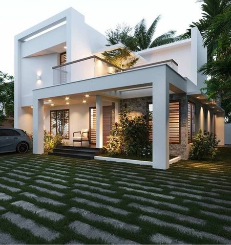 Modern Houses Portico Design Indian, Sitout Designs Modern, Indian House Exterior Design, Single Floor House Design, House Design Exterior, House Design Pictures, Kerala House Design, Kerala Houses, Modern House Facades