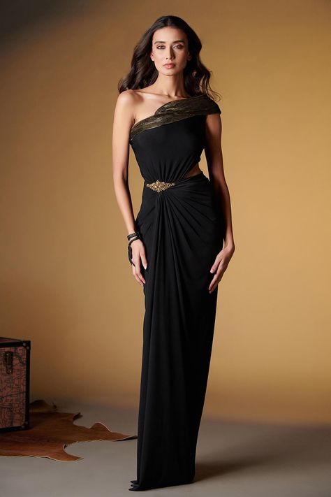 Shop for these amazing collections of Black Sandwash Foil One Shoulder Draped Gown For Women by S&N by Shantnu Nikhil online at Aza Fashions. Shantanu And Nikhil, Gowns Black, Draped Gown, Drape Gowns, Gown For Women, Drape Saree, One Shoulder Gown, Ladies Gown, Gowns Online