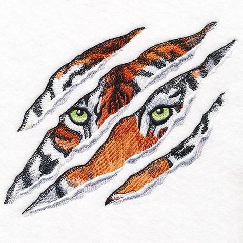 A fierce tiger peers through claw marks in a machine embroidery design that is perfect for sweatshirts, jacket backs, and more. Contains sheer stitching and open areas. Embroider on light to midtone fabrics for best results. Claw Marks, Cute Dragon Drawing, Fierce Tiger, Tiger Claw, Machine Embroidery Quilts, Hear Me Roar, Butterfly Mandala, Freestanding Lace Embroidery, Waffle Weave Towels