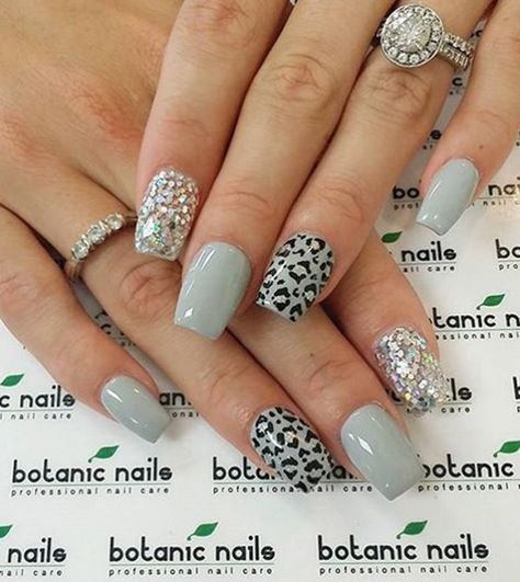 Leopard Nail Art Designs, Leopard Nail Art, Botanic Nails, Grey Nail, Grey Nail Designs, Manicure Nail Designs, Girl Nails, Leopard Print Nails, Trendy Nail Art Designs