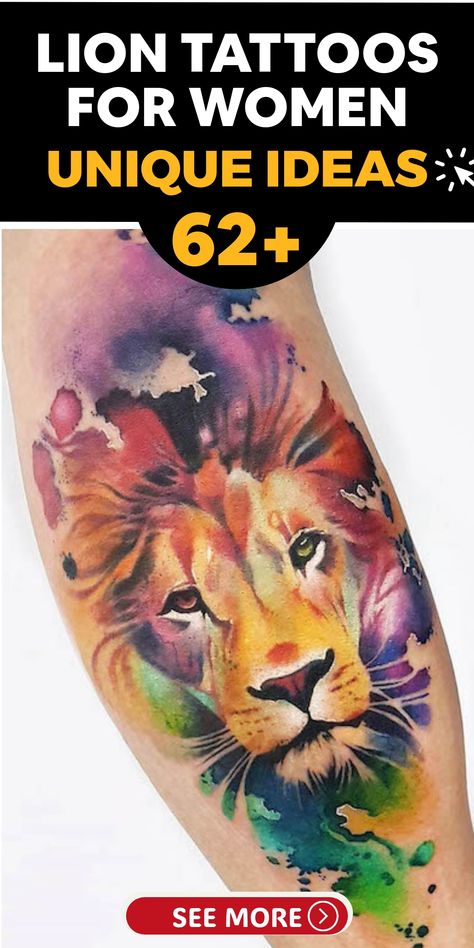 Discover the symbolism of lion tattoos made for women, celebrating inner strength and courage. Embrace a fierce and fearless spirit through powerful ink designs that embody grace and power. Whether showcasing intricate mane details or regal lioness portraits, these tattoos allow you to proudly wear your strength on your skin. Unleash your confidence with each stroke of ink, reflecting the majestic beauty of these noble creatures on your body. Aslan Lion Tattoo, Lion With Crown Tattoo For Women, Lion With Wings Tattoo, Lion Tattoos For Women, Leo Lion Tattoos, Lion Back Tattoo, Floral Hip Tattoo, Mandala Thigh Tattoo, Lion Hand Tattoo