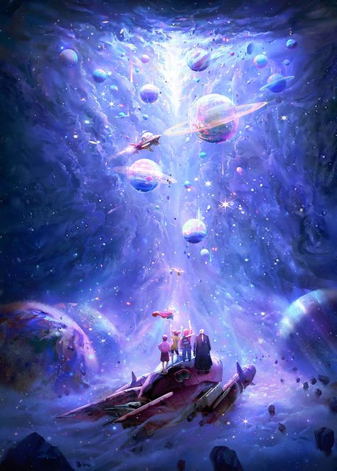 ArtStation - Rainbow sea fly high Poster Cool Galaxy Wallpapers, Dream Painting, Abstract Wallpaper Backgrounds, Space Fantasy, Space Tattoo, Jesus Painting, Space Pictures, Purple Art, Fantasy Places